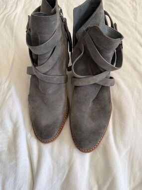 Sam Edelman Gray Suede Ankle Booties with Wrap Straps